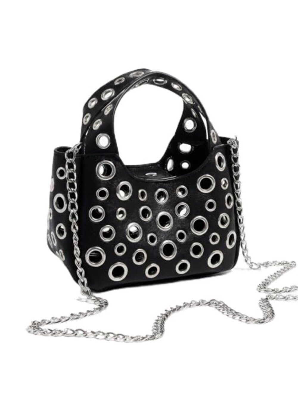 Black Y2K Punk Cutout Crossbody Bag Hollow Metal Ring Shoulder Purse